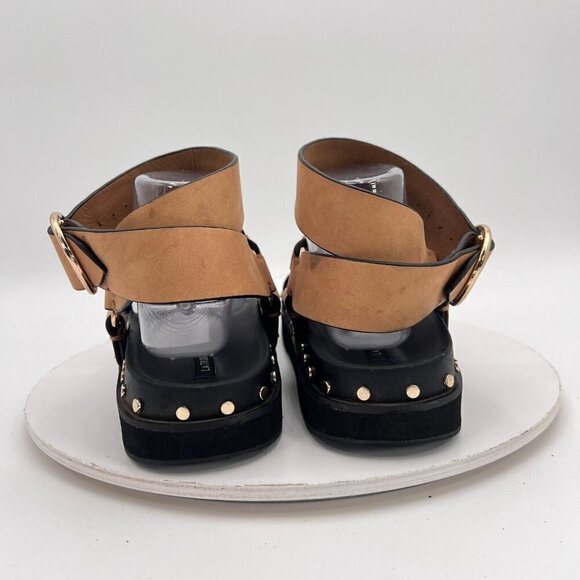 LA Tribe Women Size EU 40 US 9 Brown Leather Ankle Buckle Studed Platform Sandal - Picture 6 of 15